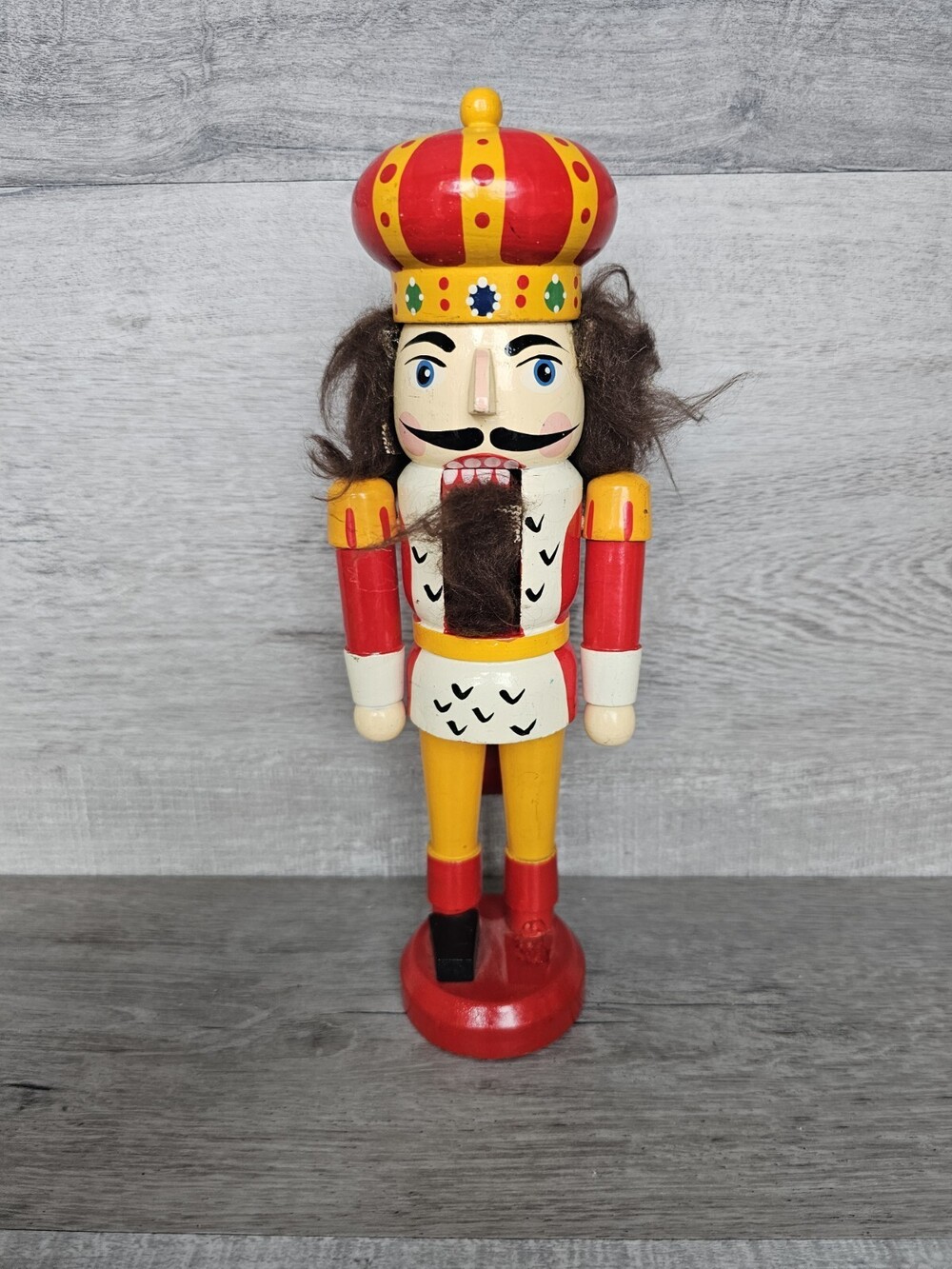 Rare Wooden Nutcracker Red & Yellow Christmas Figure 10” Christmas Holiday Vtg